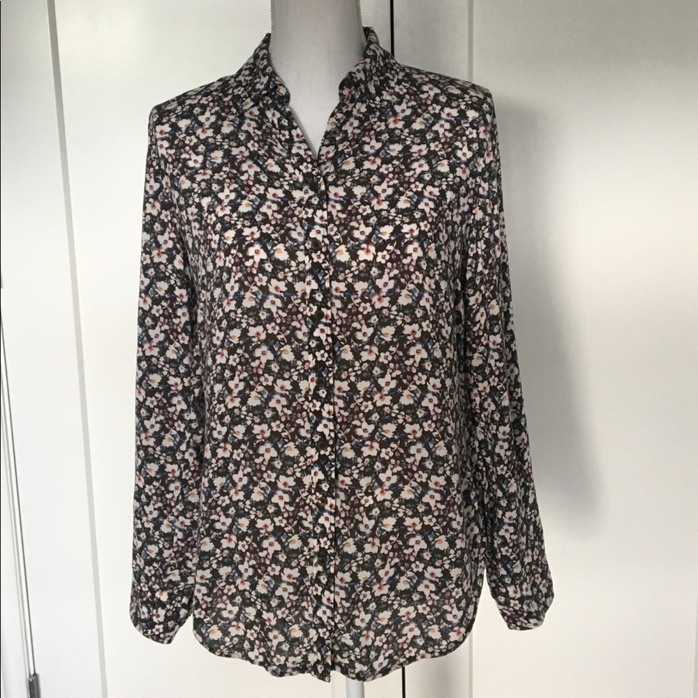 SALE Talbots | Olive Green Floral Button Down